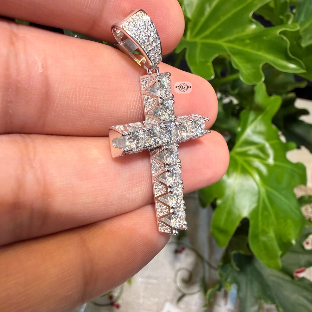 Moissanite Fully Iced Tennis Cross Pendant