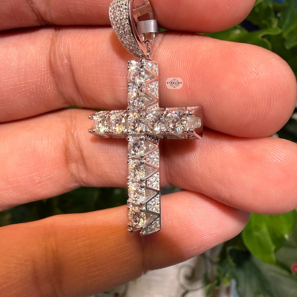 Moissanite Fully Iced Tennis Cross Pendant