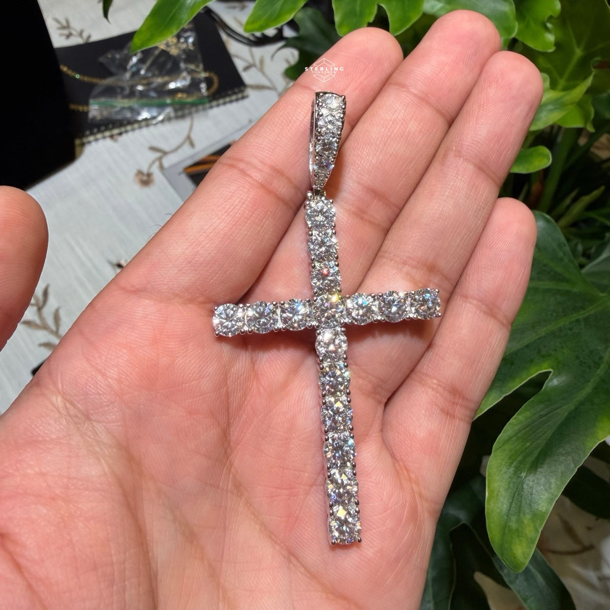 Moissanite 3" Tennis Cross Pendant