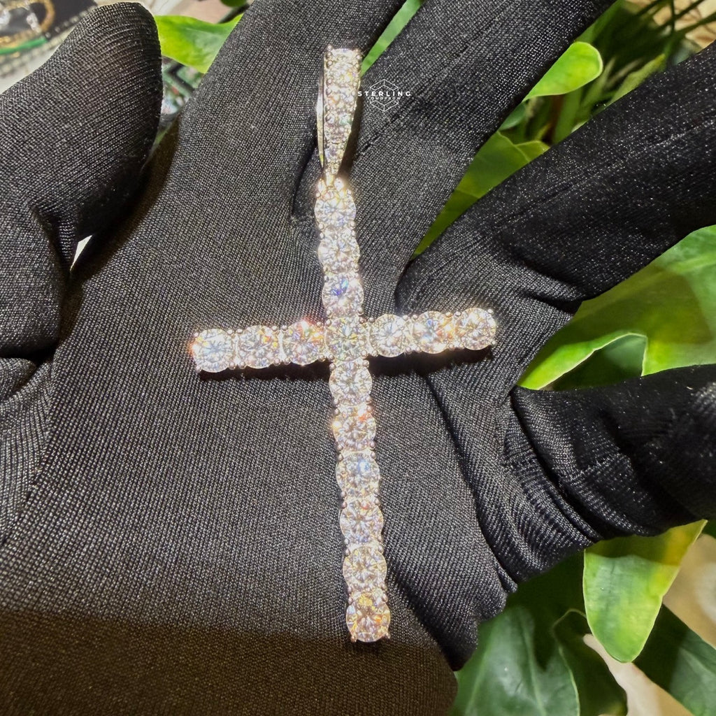 Moissanite 3" Tennis Cross Pendant