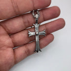 Double Sided Iced Heart Cross Pendant + 24" Steel Franco Chain