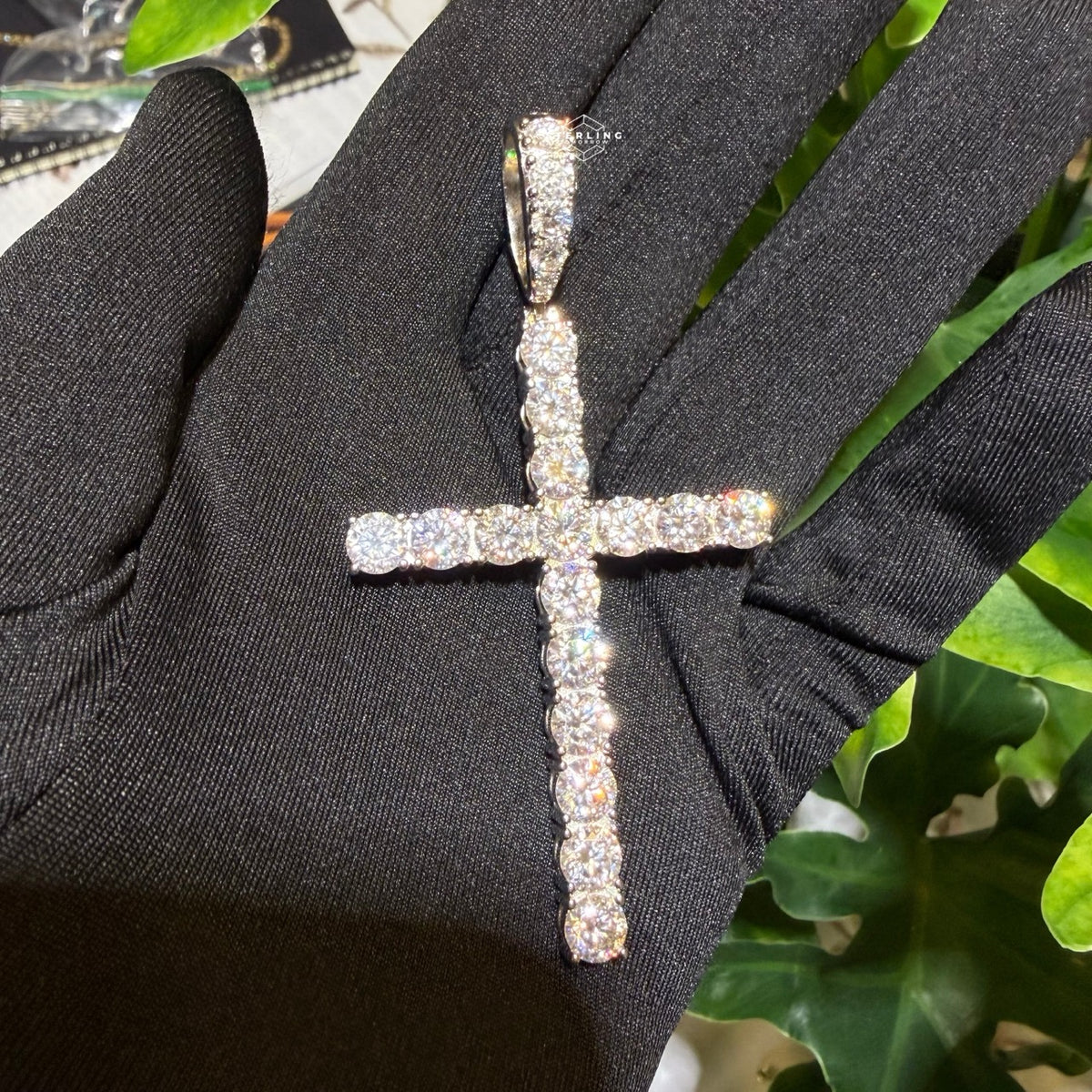 Moissanite 3" Tennis Cross Pendant