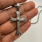 Double Sided Iced Heart Cross Pendant + 24" Steel Franco Chain