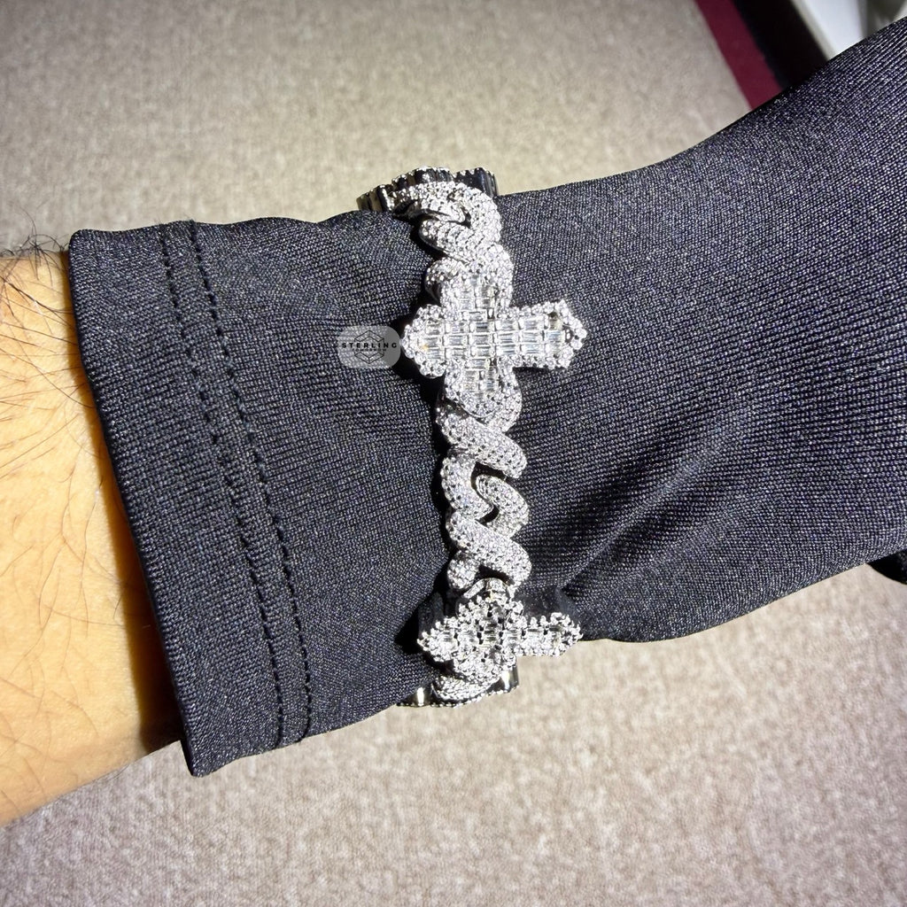 Baguette Cross Infinity 925 Sterling Silver Bracelet 18mm 8"