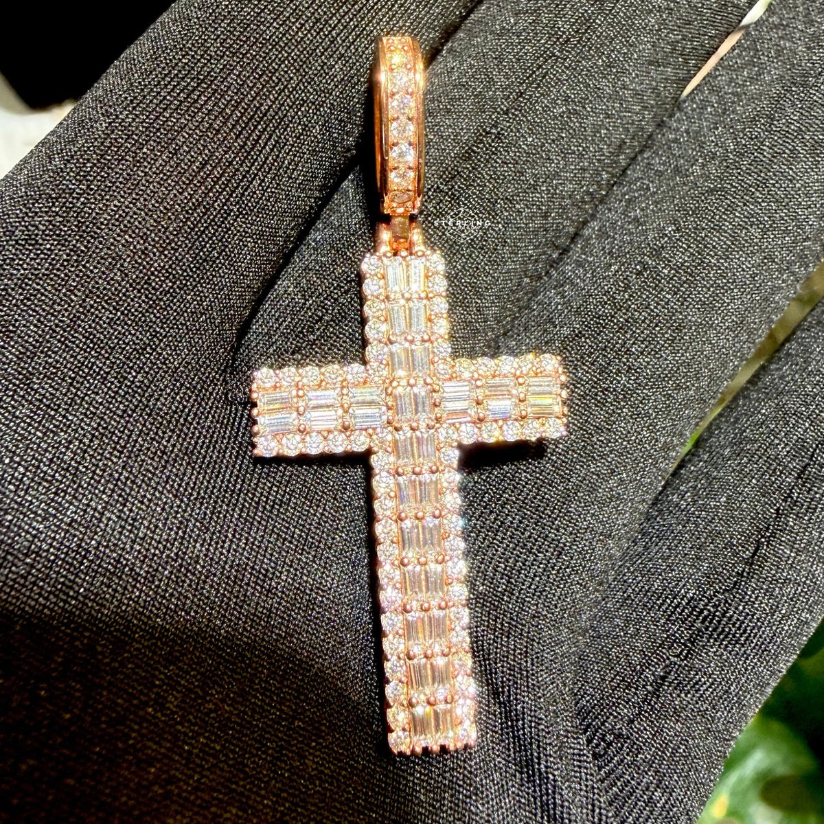 Moissanite Rose Baguette Cross Pendant