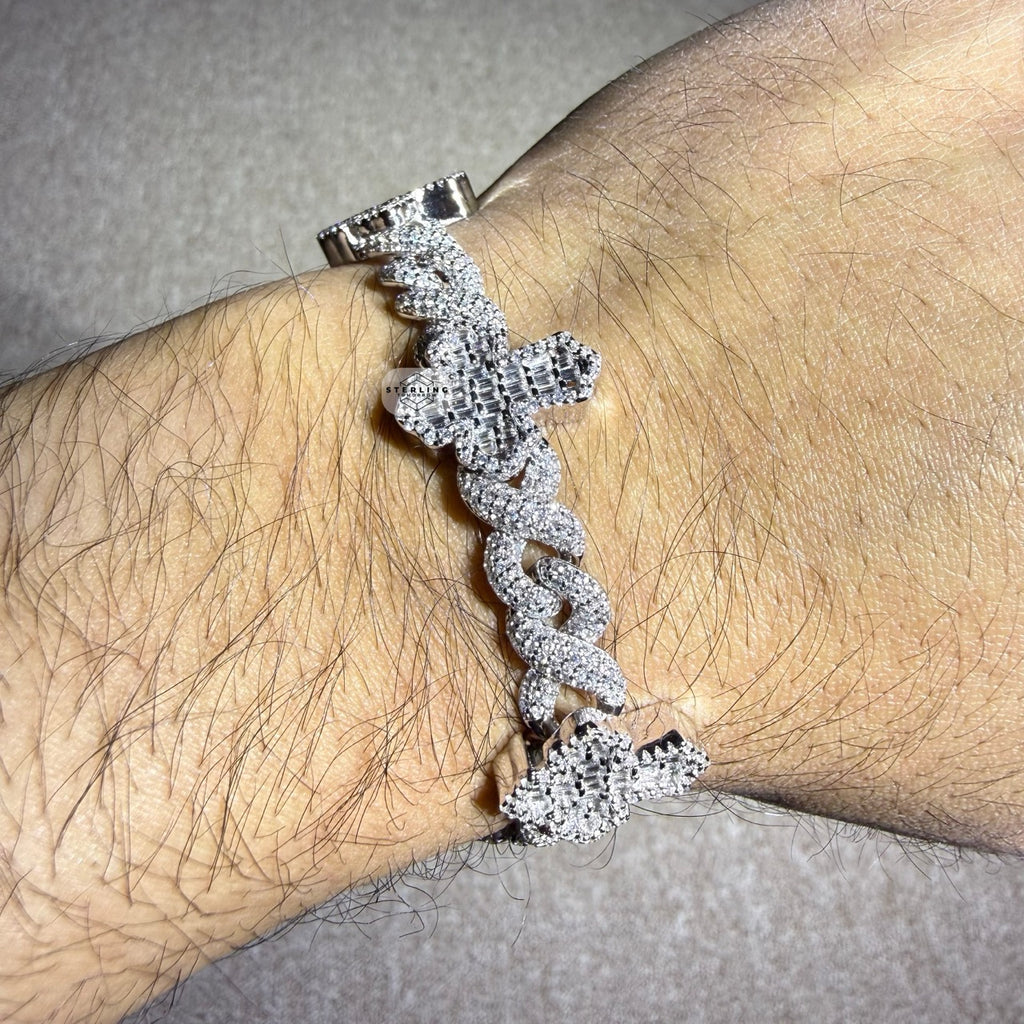 Baguette Cross Infinity 925 Sterling Silver Bracelet 18mm 8"