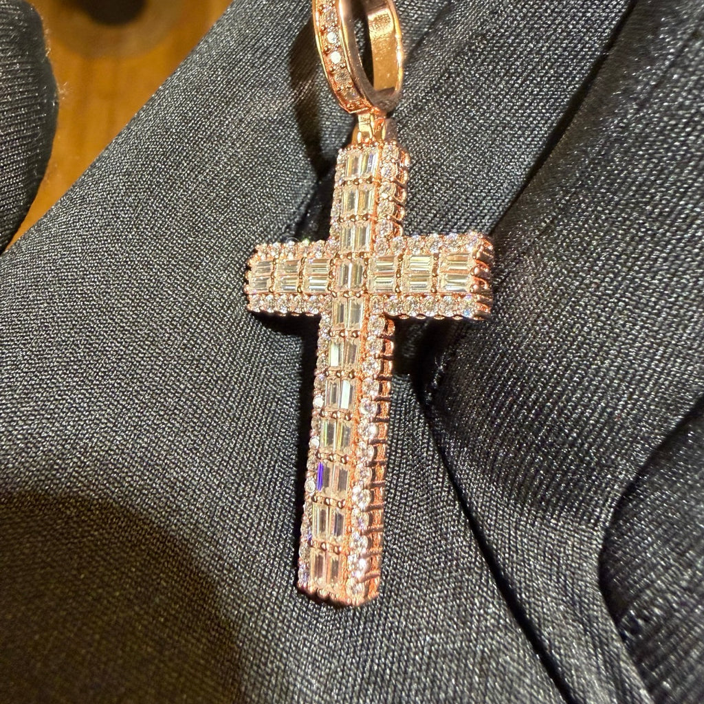 Moissanite Rose Baguette Cross Pendant