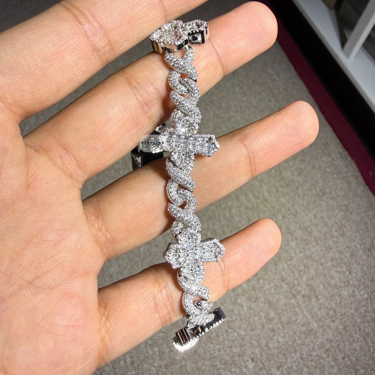 Baguette Cross Infinity 925 Sterling Silver Bracelet 18mm 8"