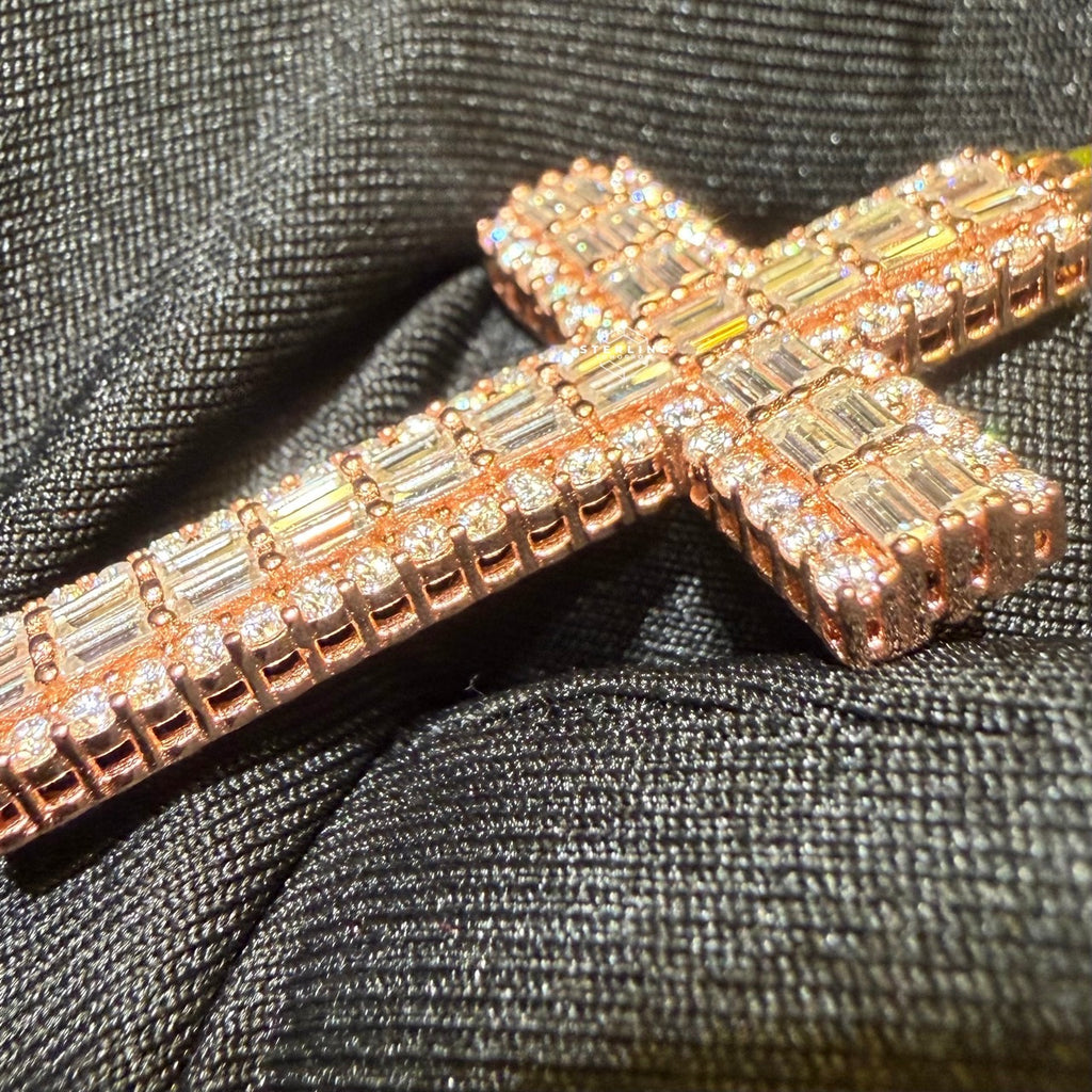 Moissanite Rose Baguette Cross Pendant