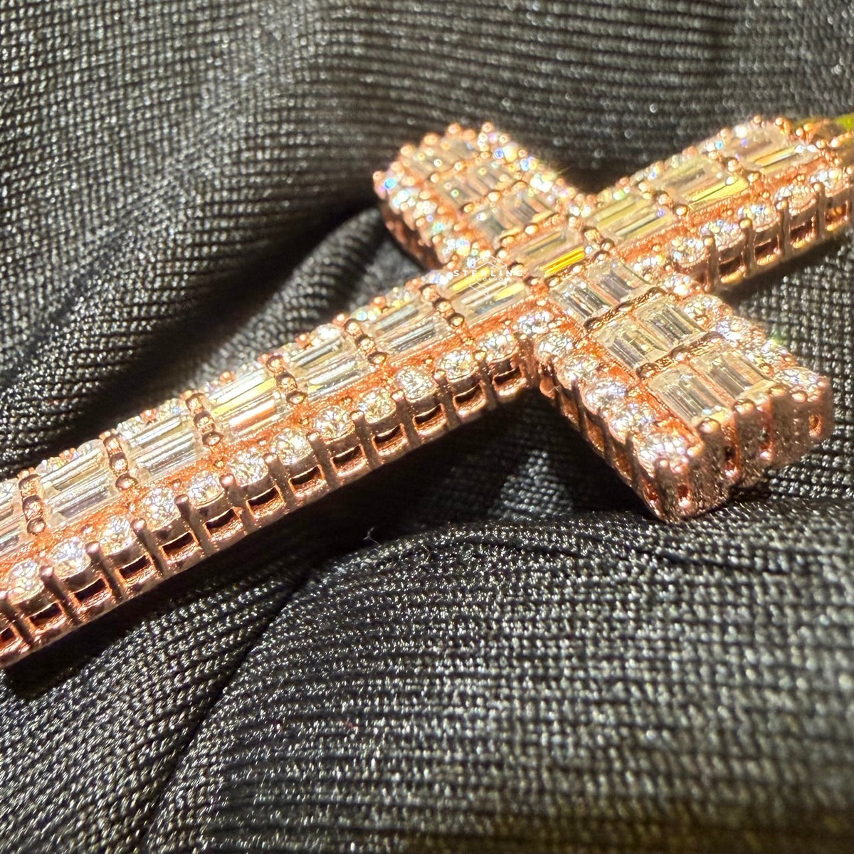 Moissanite Rose Baguette Cross Pendant