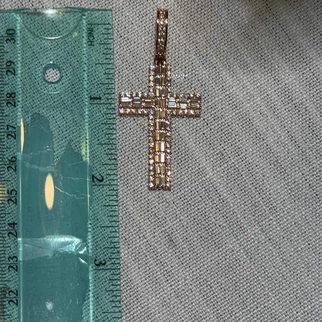 Moissanite Rose Baguette Cross Pendant