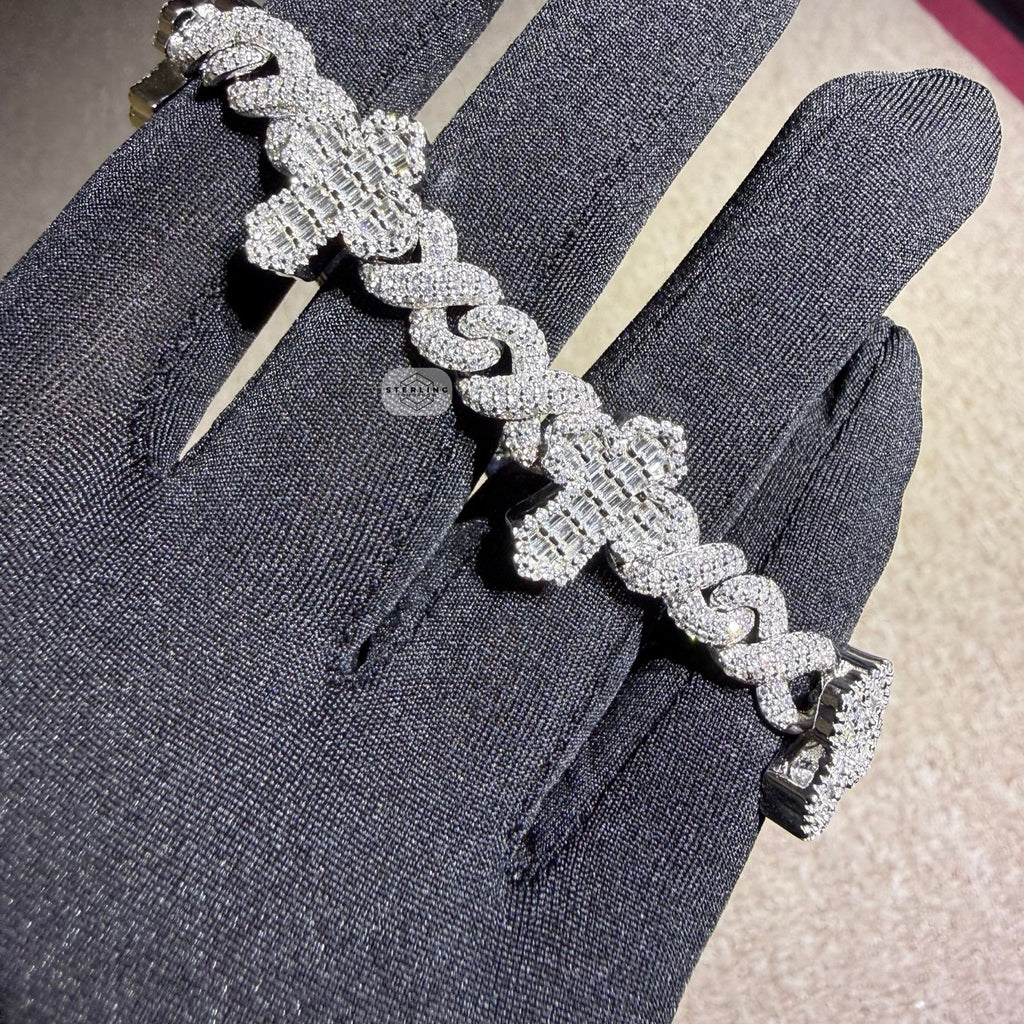 Baguette Cross Infinity 925 Sterling Silver Bracelet 18mm 8"