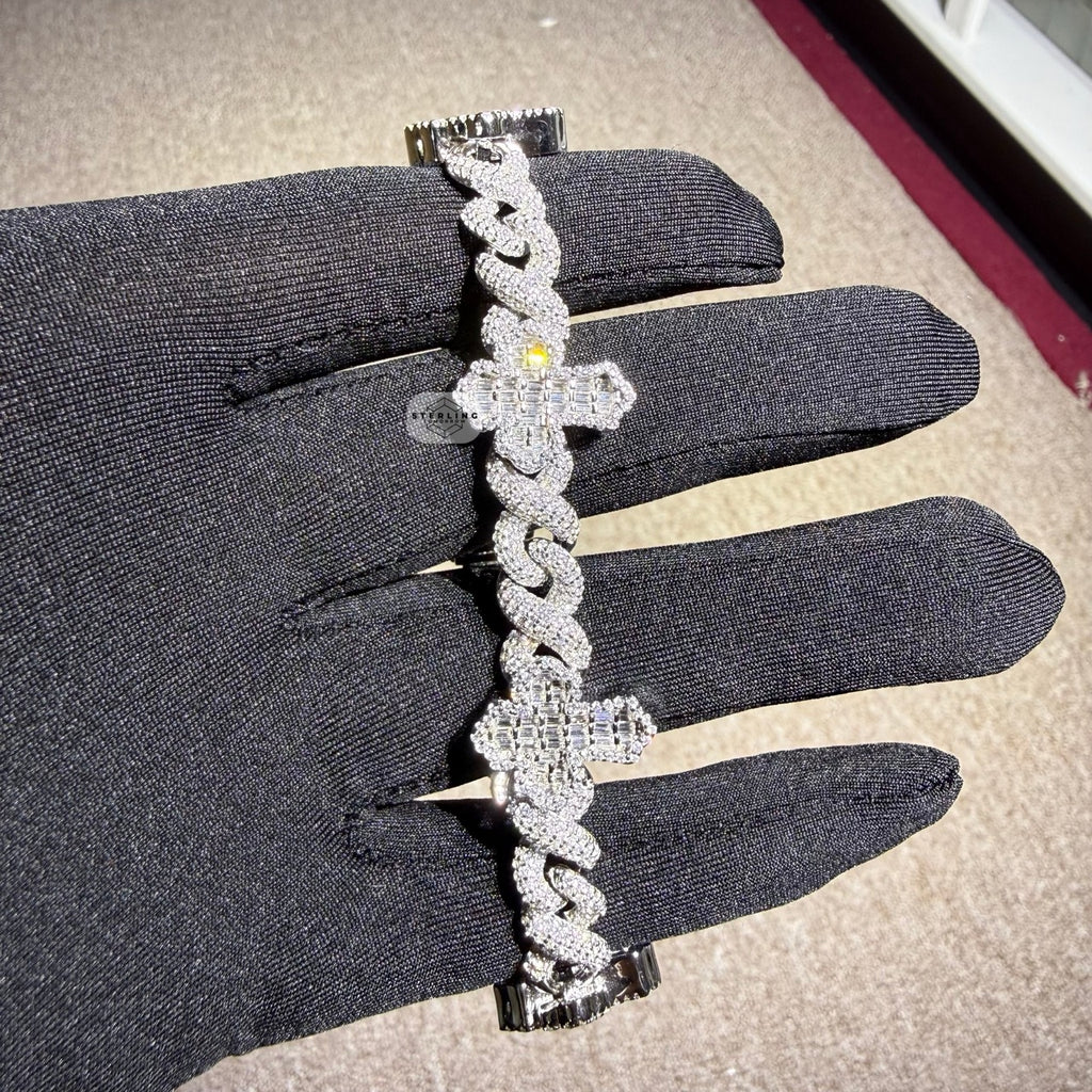 Baguette Cross Infinity 925 Sterling Silver Bracelet 18mm 8"
