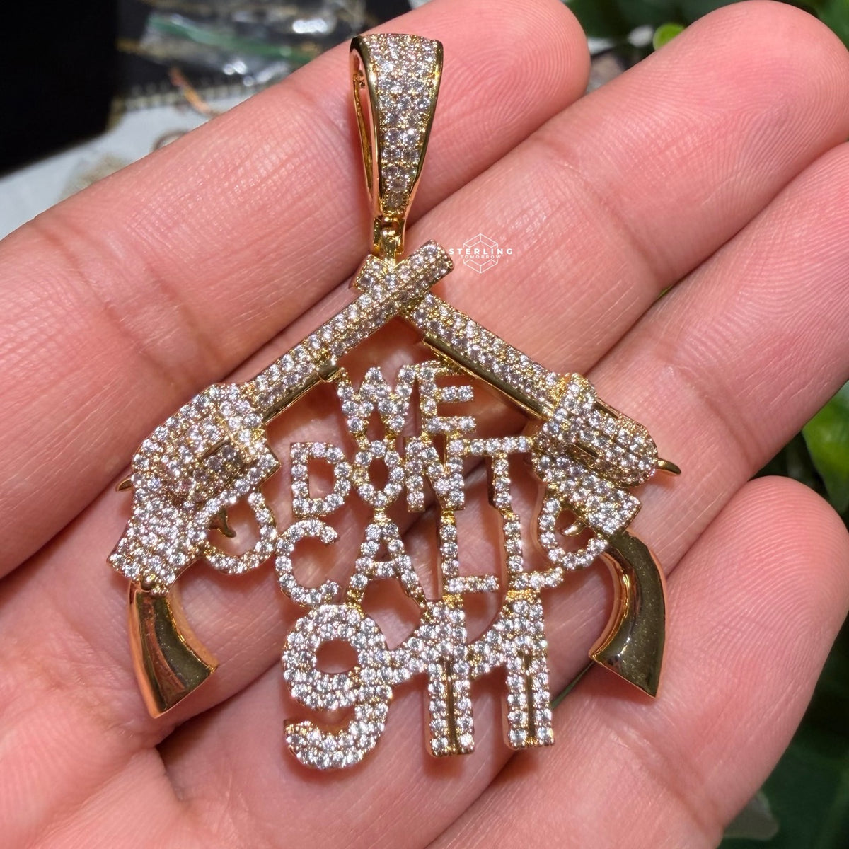 We Don't Call 911 Iced Hip Hop Statement Pendant