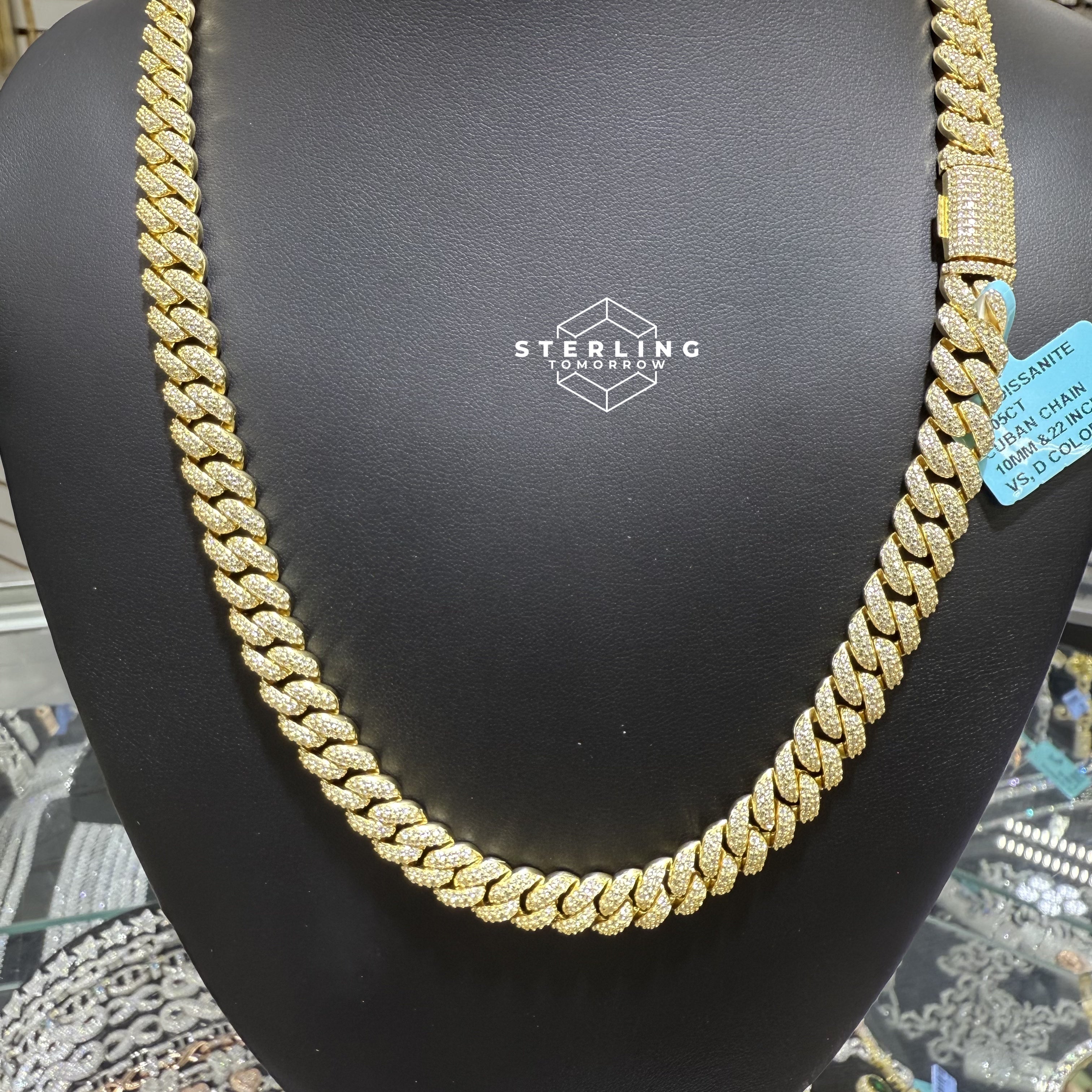 10mm Gold Tone Moissanite Miami Cuban Chain 22"
