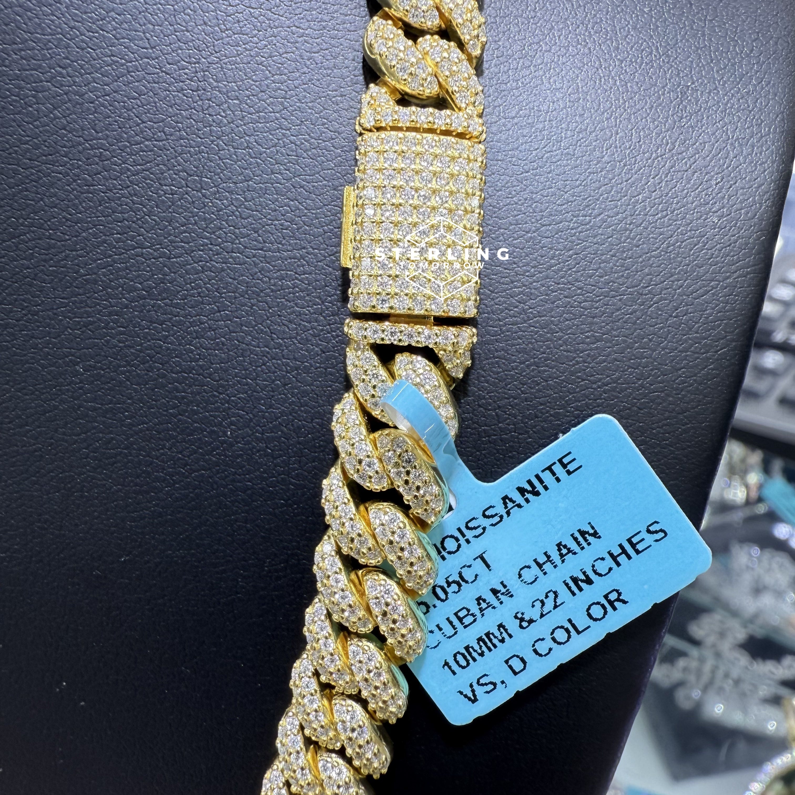 10mm Gold Tone Moissanite Miami Cuban Chain 22"