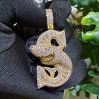 Iced Shark Pendant Necklace | 14K Gold Plated CZ Diamond Baguette Hip Hop Chain | S Initial Letter Jewelry Gift