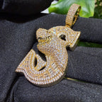 Iced Shark Pendant Necklace | 14K Gold Plated CZ Diamond Baguette Hip Hop Chain | S Initial Letter Jewelry Gift