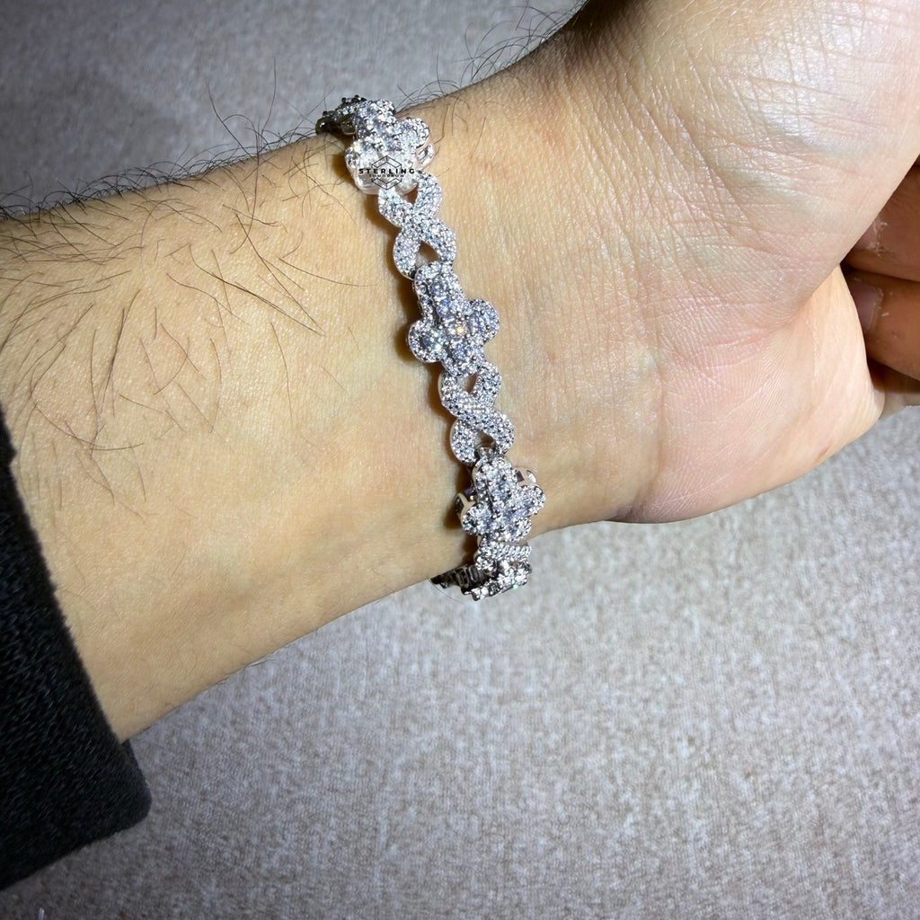 Cross Infinity 10mm 8" 925 Silver Iced CZ Bracelet