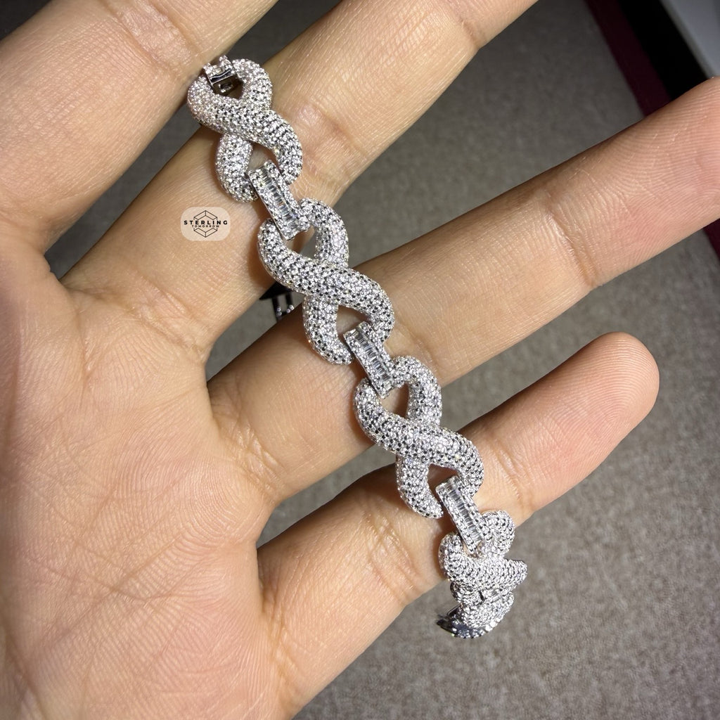Infinity Iced CZ 11mm 8" 925 Sterling Silver Bracelet
