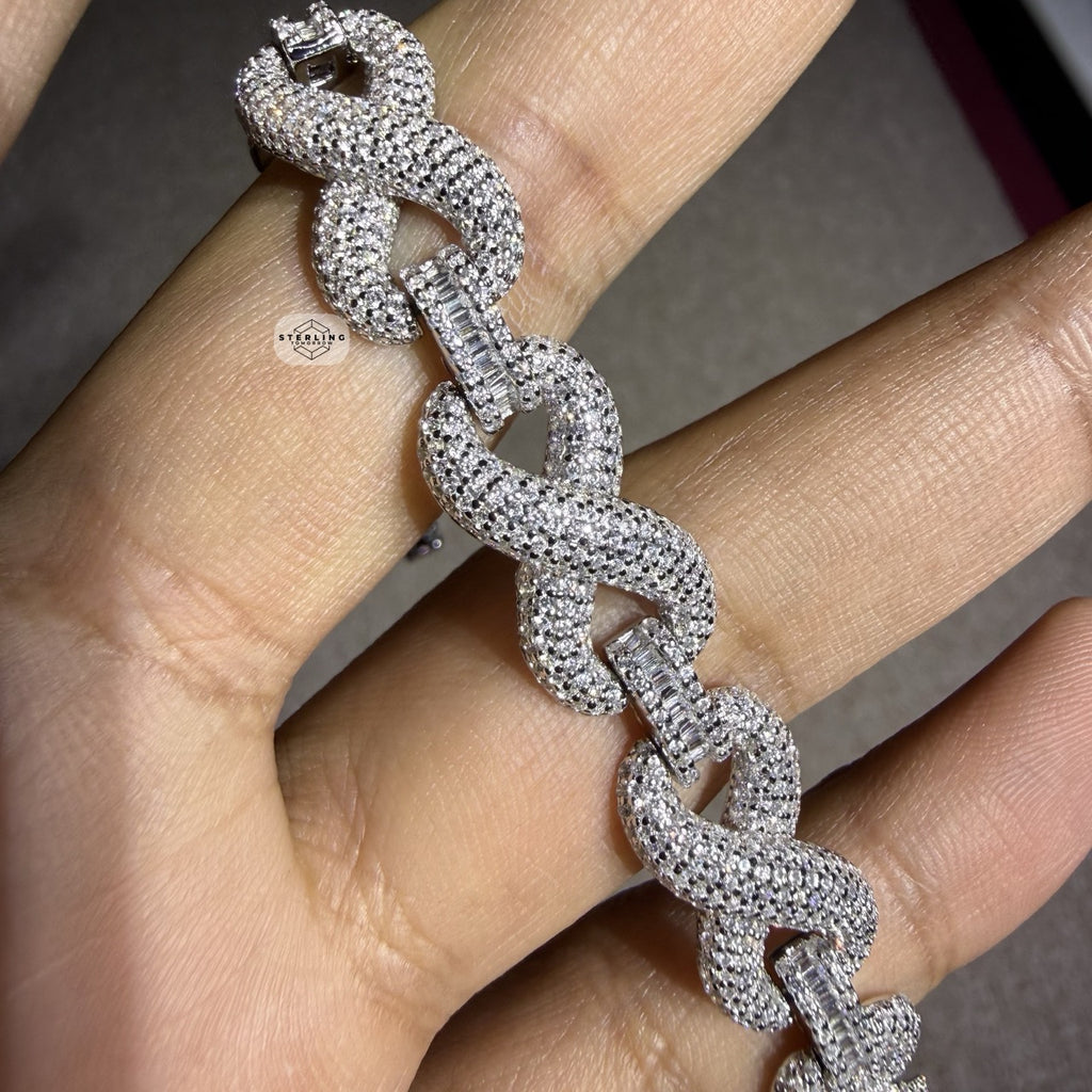 Infinity Iced CZ 11mm 8" 925 Sterling Silver Bracelet
