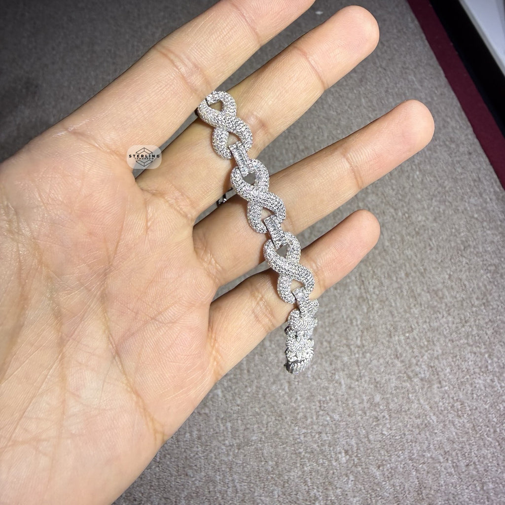 Infinity Iced CZ 11mm 8" 925 Sterling Silver Bracelet