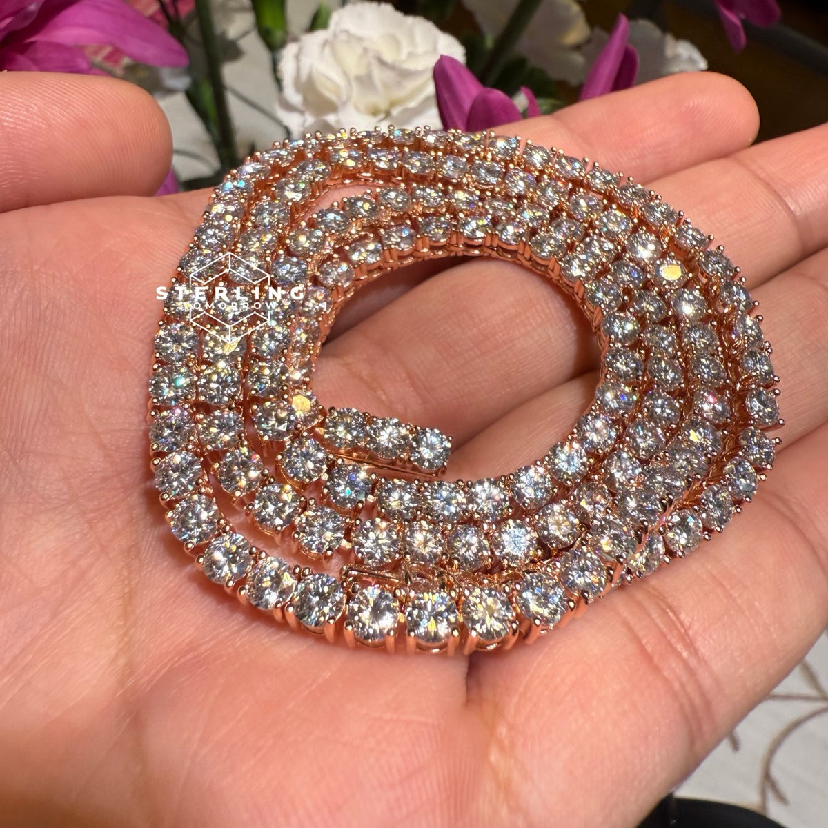 Rose Gold Moissanite Tennis Chain 4mm 22"