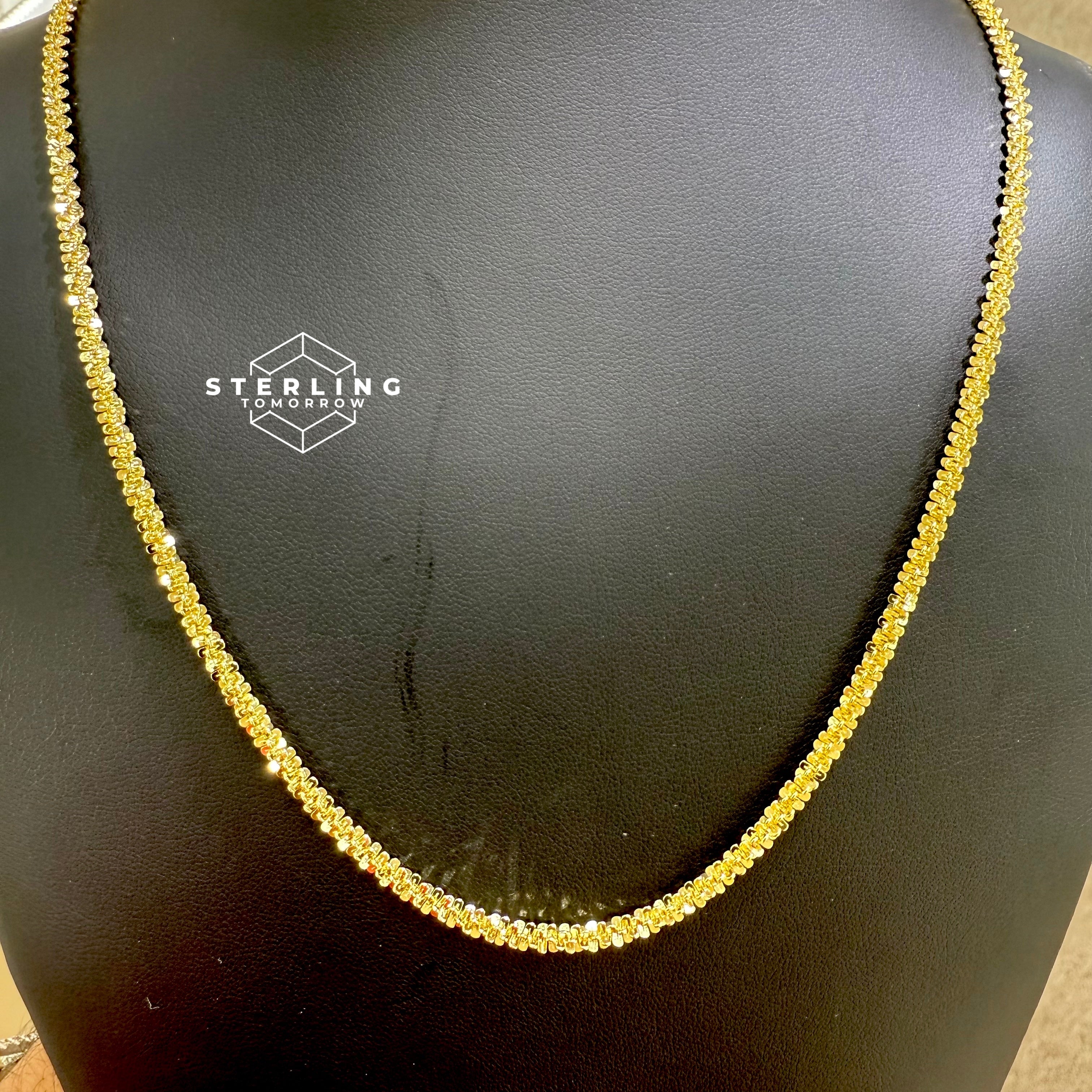 Popcorn Chain Necklace Diamond Cut - 925 Silver 14K Gold Plated - 3mm 22"