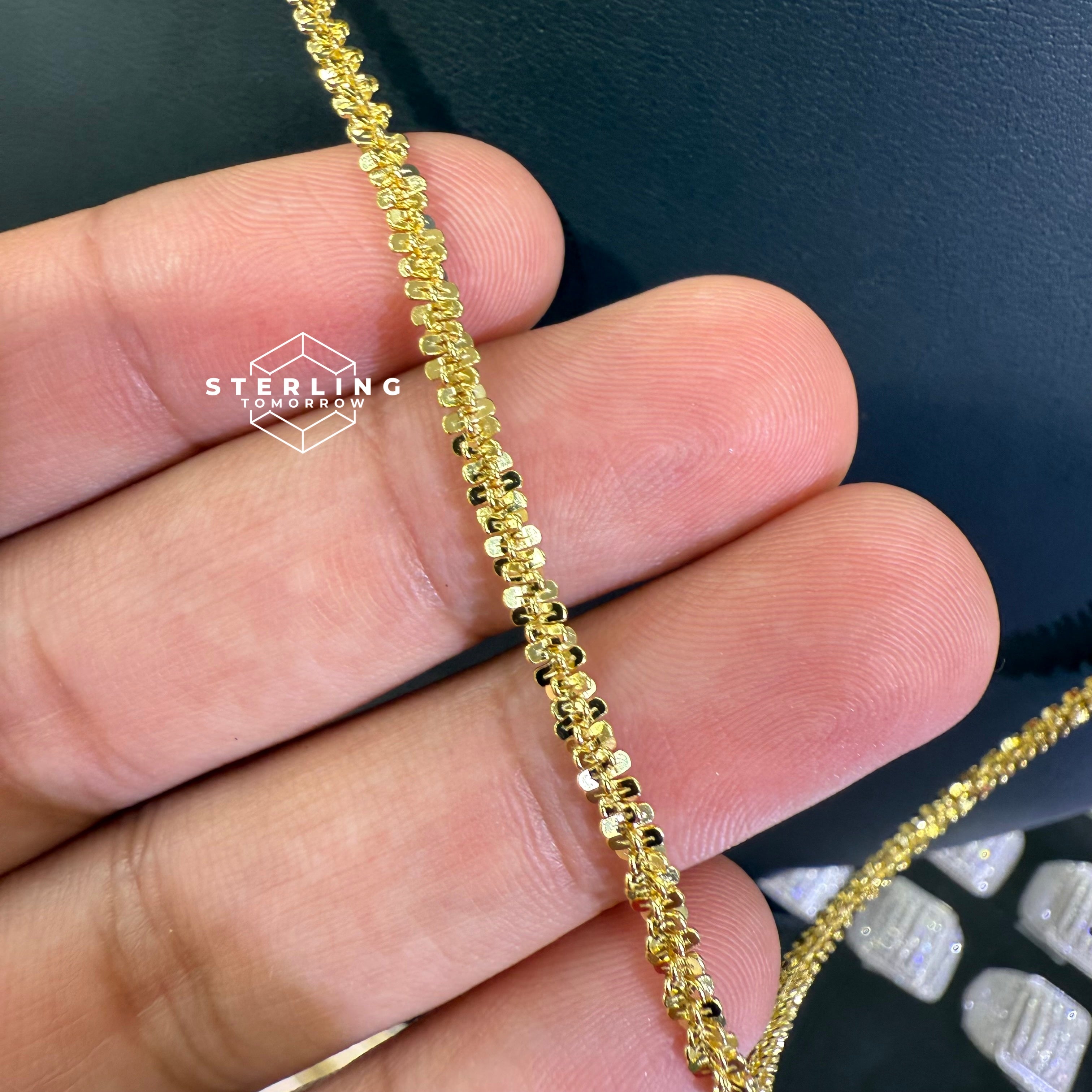 Popcorn Chain Necklace Diamond Cut - 925 Silver 14K Gold Plated - 3mm 22"
