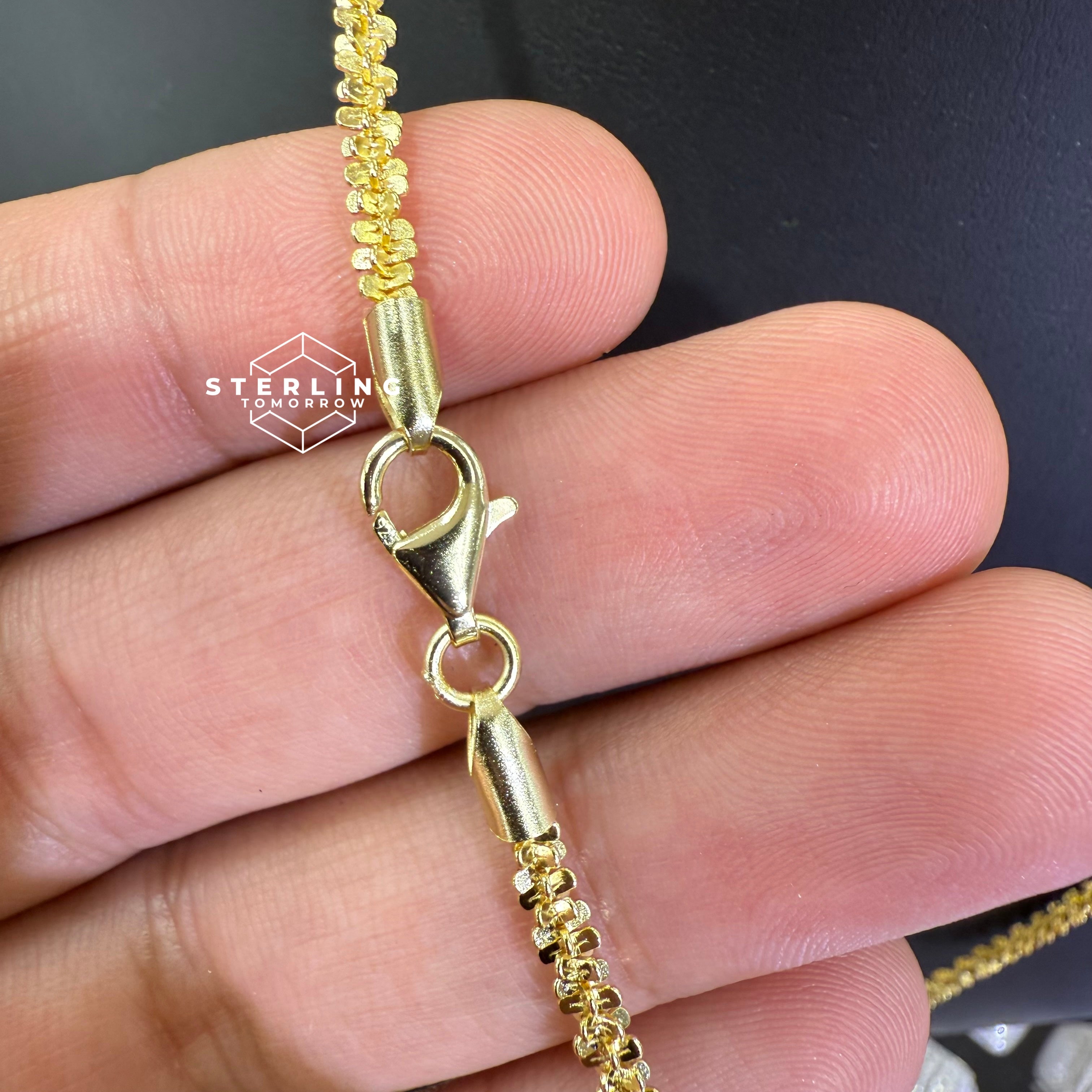 Popcorn Chain Necklace Diamond Cut - 925 Silver 14K Gold Plated - 3mm 22"
