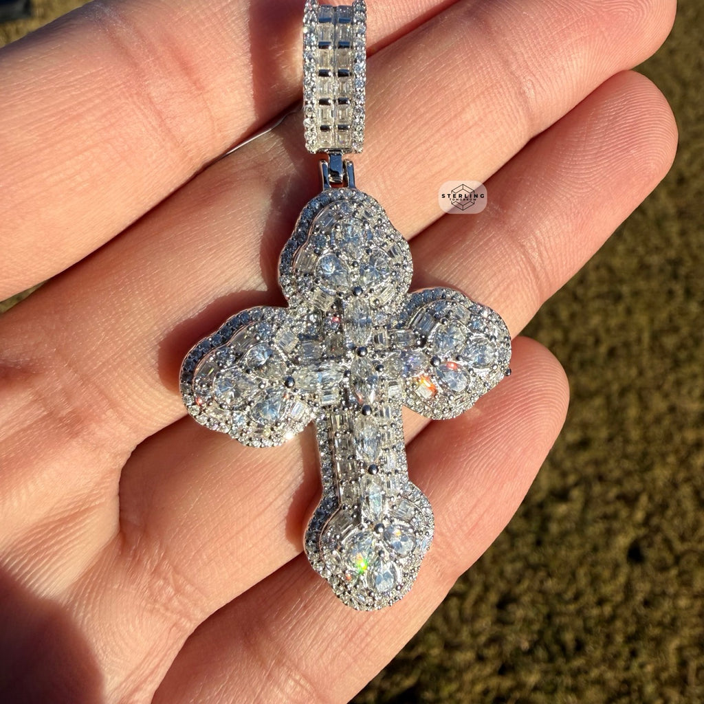 Moissanite Multi Stone Cross Pendant + Rope Chain