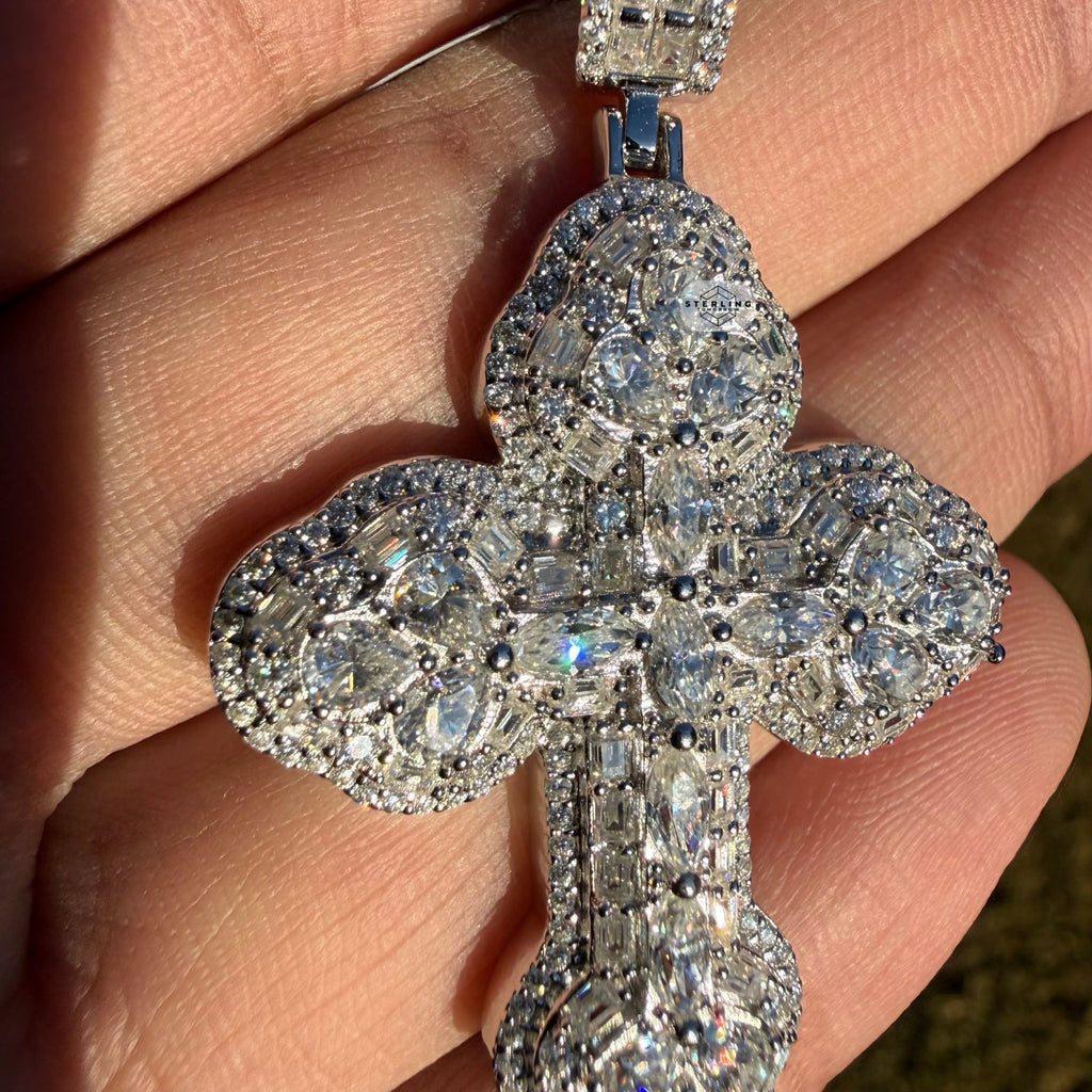 Moissanite Multi Stone Cross Pendant + Rope Chain