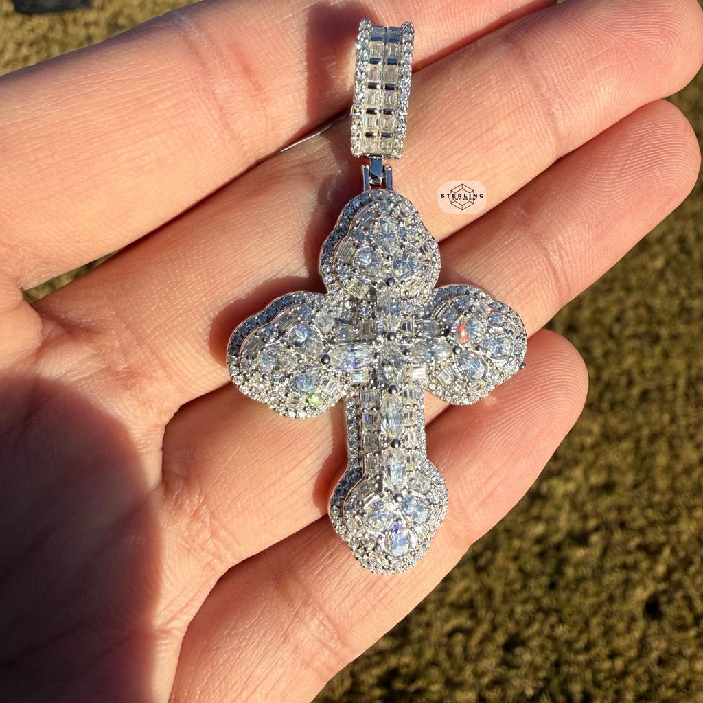Moissanite Multi Stone Cross Pendant + Rope Chain