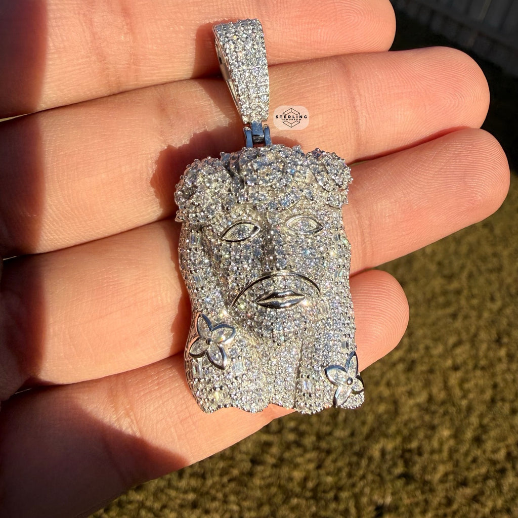 Moissanite Jesus Flower Pendant + Rope Chain