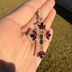 Moissanite Rose Cross Gemstone Pendant