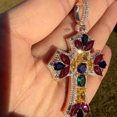 Moissanite Rose Cross Gemstone Pendant