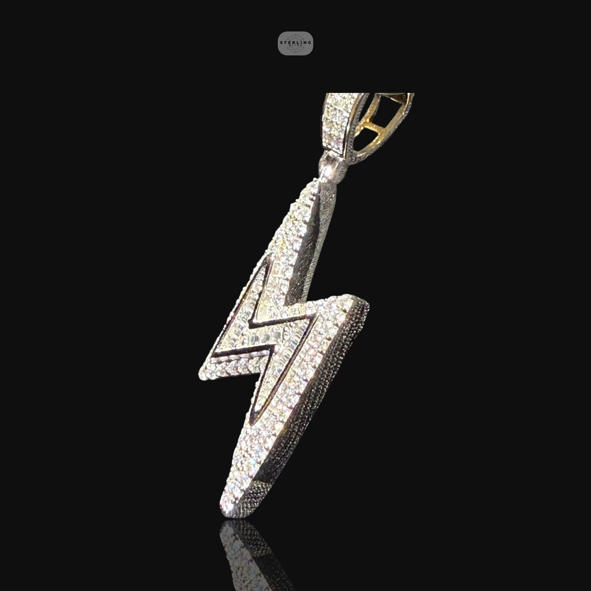 Moissanite Baguette Lightning Bolt Pendant, 925 Silver Iced Out Hip Hop Necklace, GRA Certified w 24" Chain