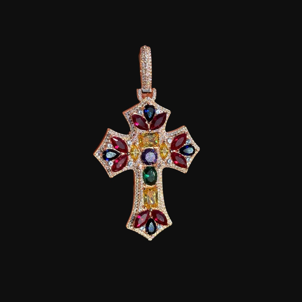 Moissanite Rose Cross Gemstone Pendant