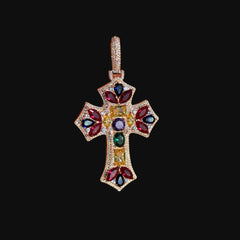 Moissanite Rose Cross Gemstone Pendant