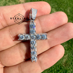 Moissanite Fully Iced Tennis Cross 1.6" Pendant