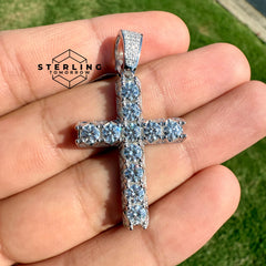 Moissanite Fully Iced Tennis Cross 1.6" Pendant