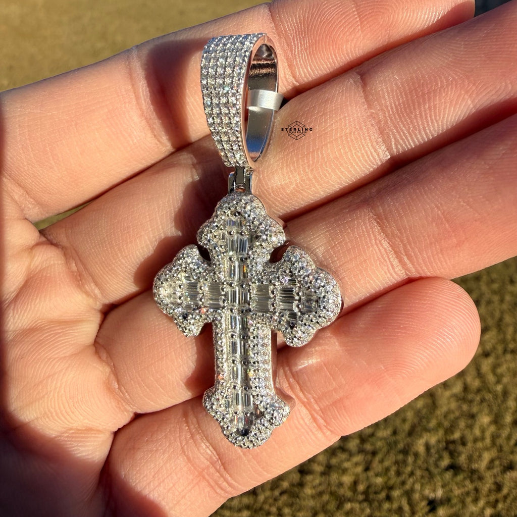 Moissanite Gothic Baguette Cross Pendant