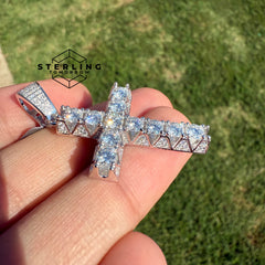 Moissanite Fully Iced Tennis Cross 1.6" Pendant