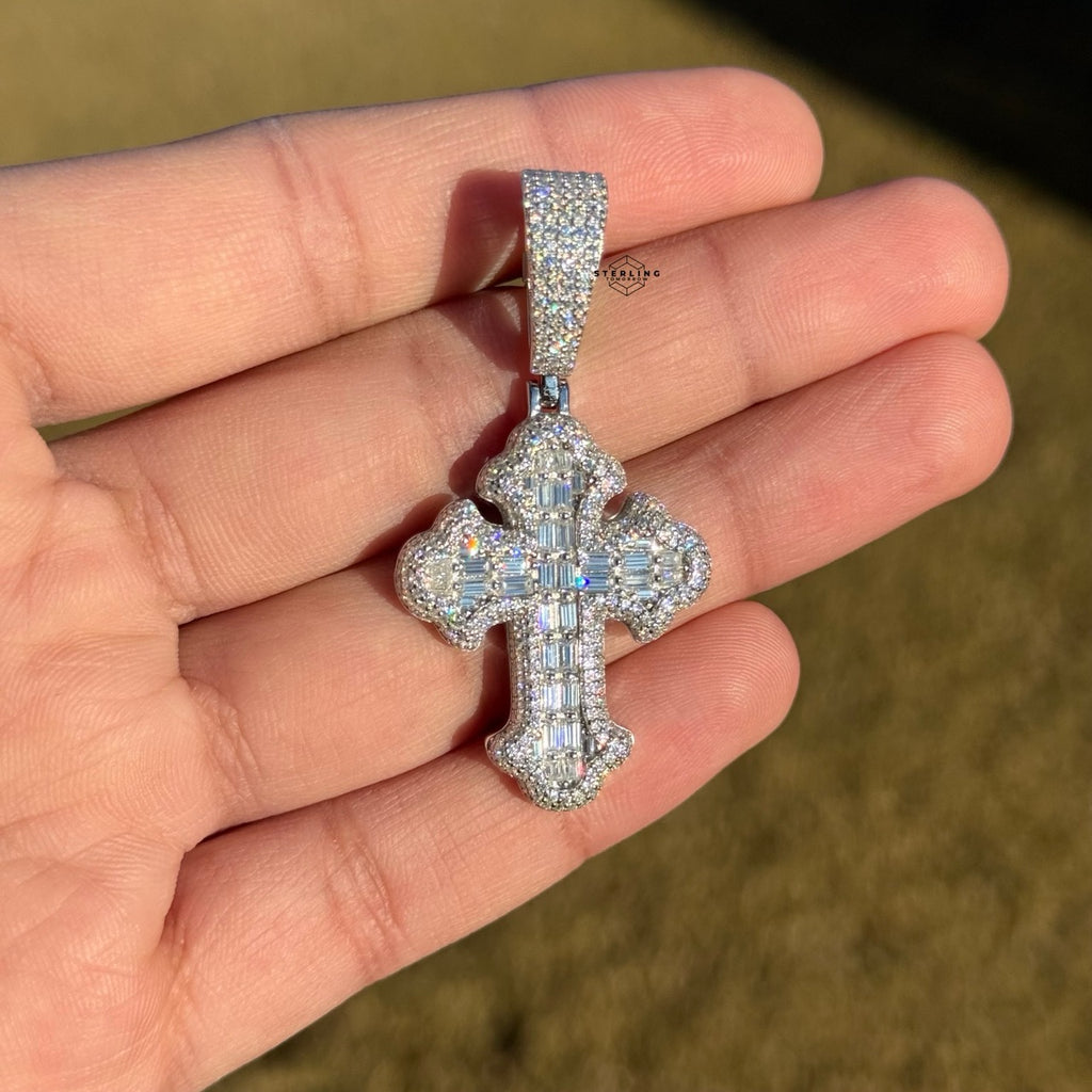 Moissanite Gothic Baguette Cross Pendant