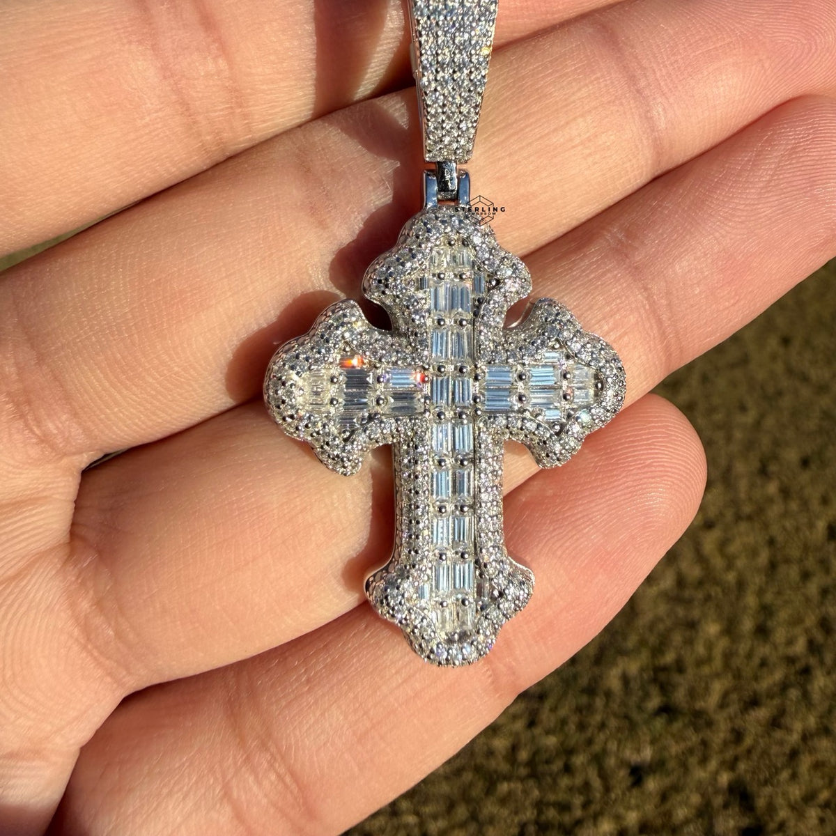 Moissanite Gothic Baguette Cross Pendant