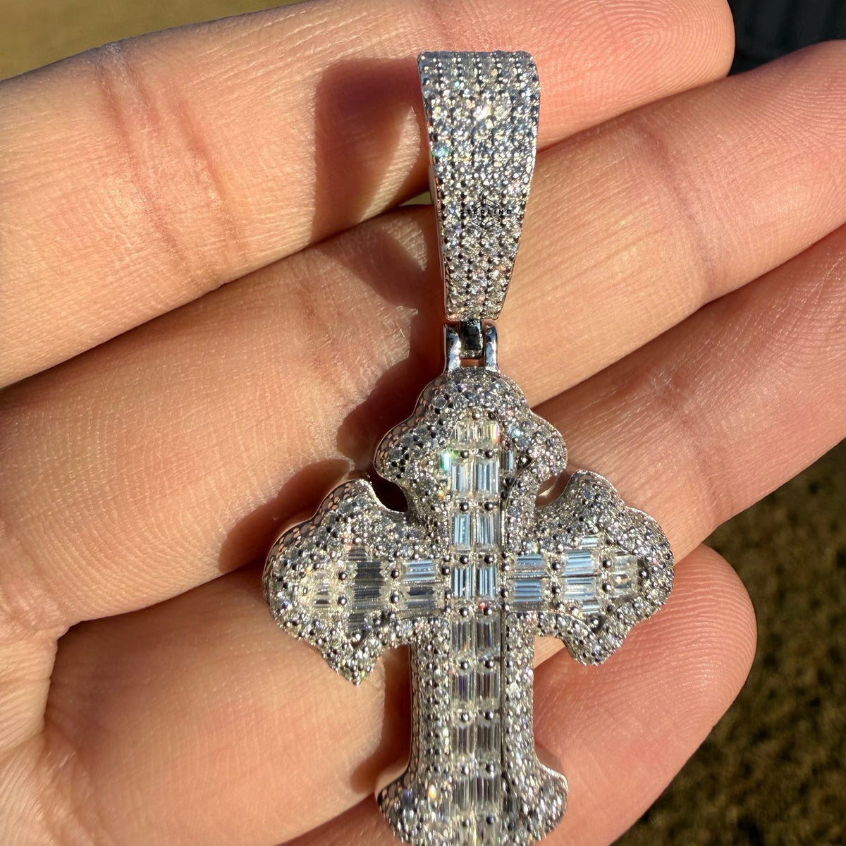 Moissanite Gothic Baguette Cross Pendant