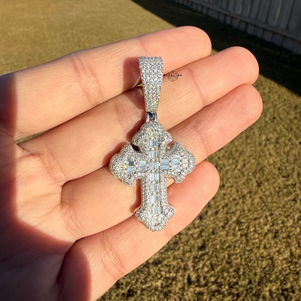 Moissanite Gothic Baguette Cross Pendant