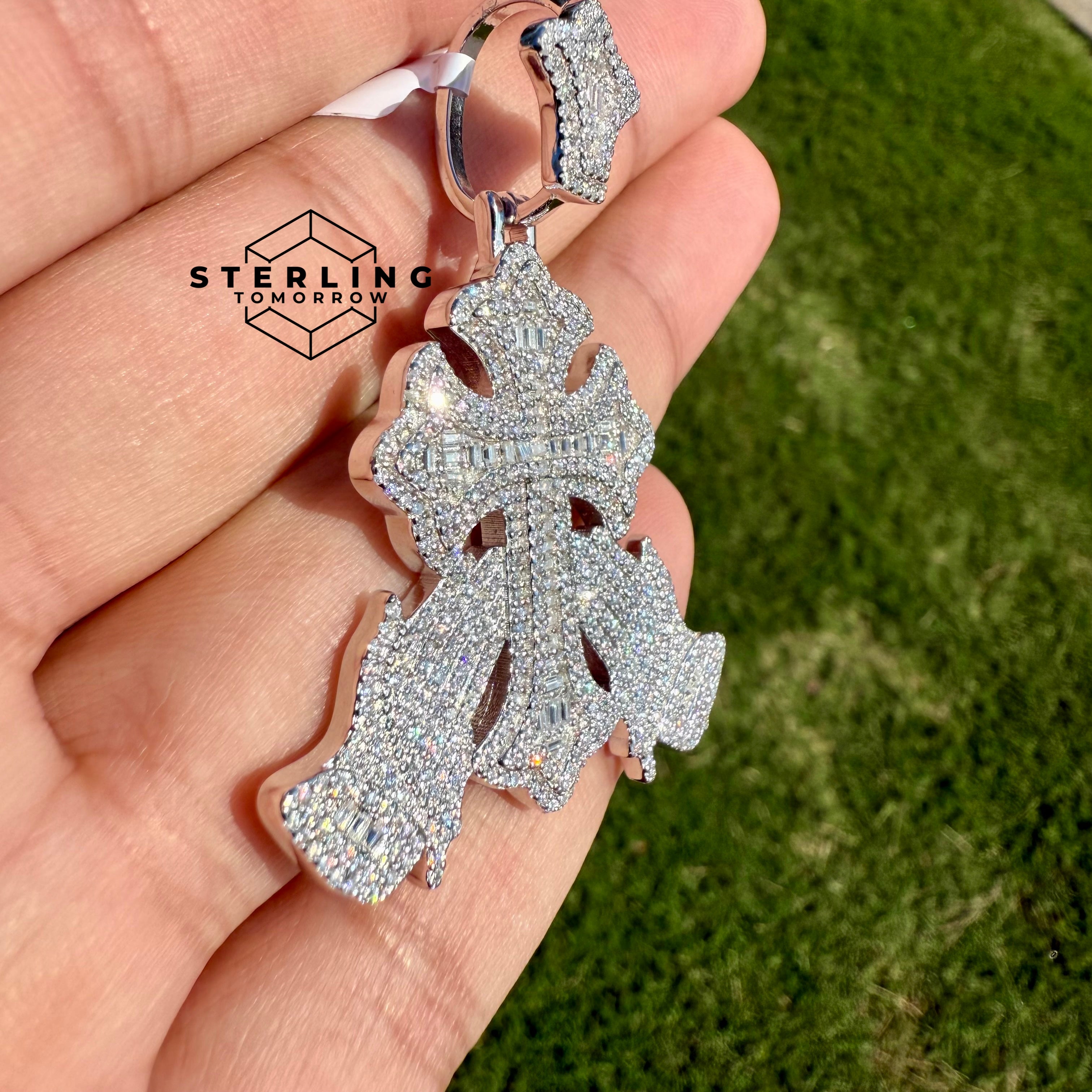 Moissanite Cross Prayer Hands 2" Pendant