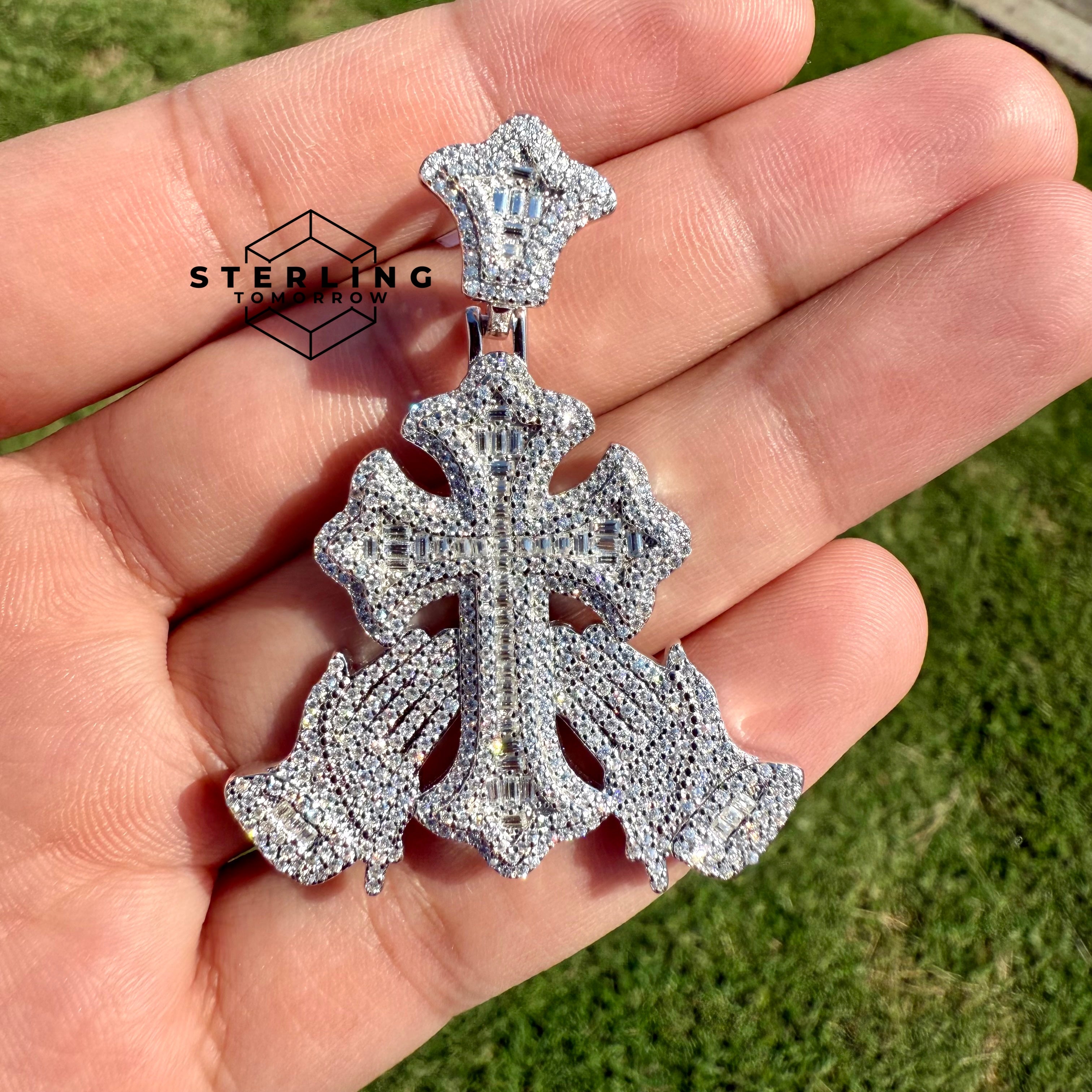 Moissanite Cross Prayer Hands 2" Pendant