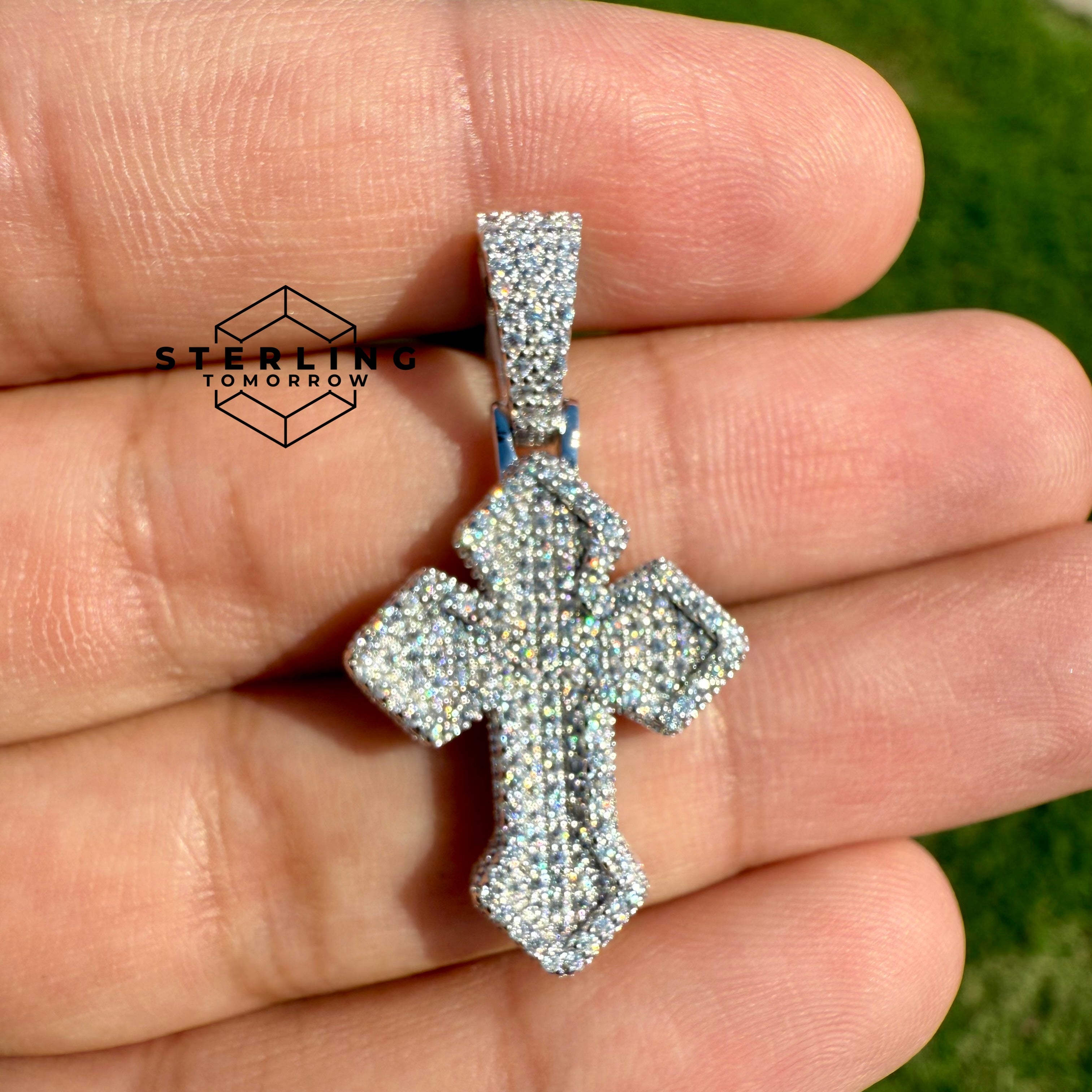 Moissanite Gothic Fully Iced 1.4" Cross Pendant